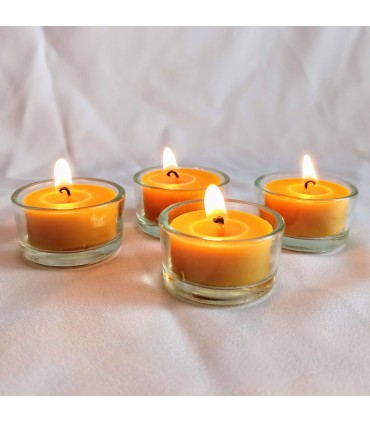 Tealight w szklanych świecznikach 4 sztuki - Świeczka z wosku pszczelego