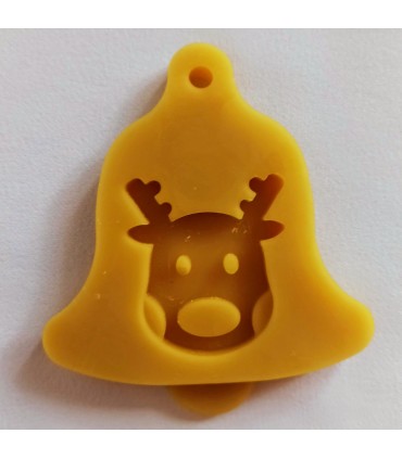 Dzwoneczek z reniferem 2 - Zawieszka na choinkę z wosku pszczelego