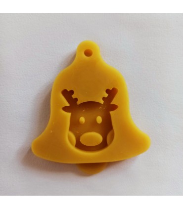Dzwoneczek z reniferem 2 - Zawieszka na choinkę z wosku pszczelego