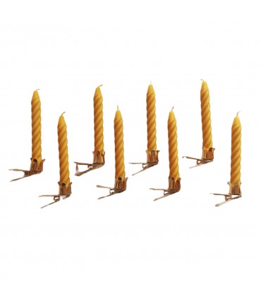 Klipsy do świeczek na choinkę złote, bez talerzyka i świeczki z wosku pszczelego kręcone 8 sztuk