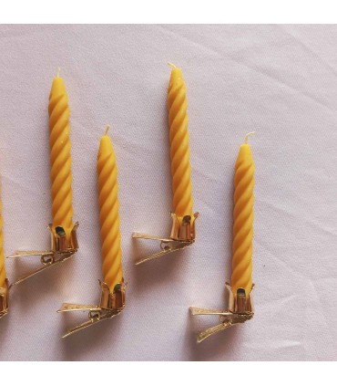 Klipsy do świeczek na choinkę złote, bez talerzyka i świeczki z wosku pszczelego kręcone 8 sztuk