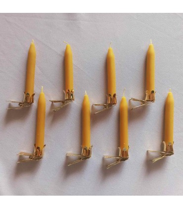 Klipsy do świeczek na choinkę złote, bez talerzyka i świeczki z wosku pszczelego gładkie 8 sztuk