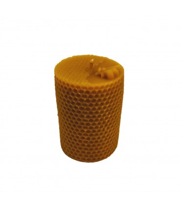 Walec z wzorem plastra miodu z pszczołą 7 cm - Świeca z wosku pszczelego