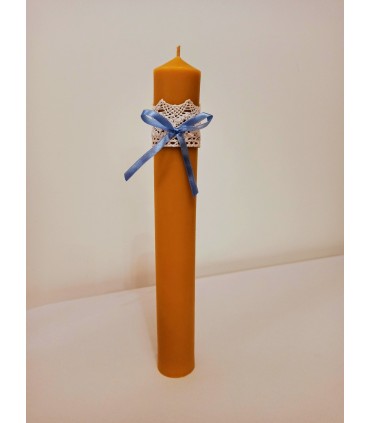 Koronkowa ozdoba na świecę mniejsza z niebieską kokardą - Dodatki do świec