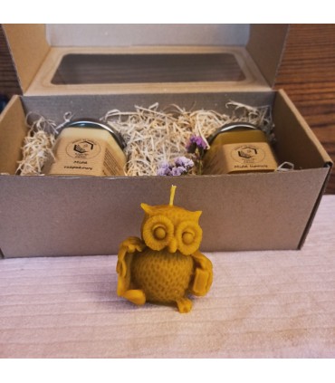 Prezent na Dzień Nauczyciela DUŻY dwa miody i świece z wosku pszczelego