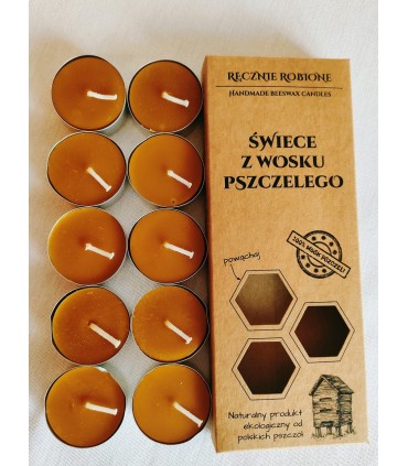 Tealight w aluminiowych osłonkach w pudełku 10 sztuk - Świeczka z wosku pszczelego