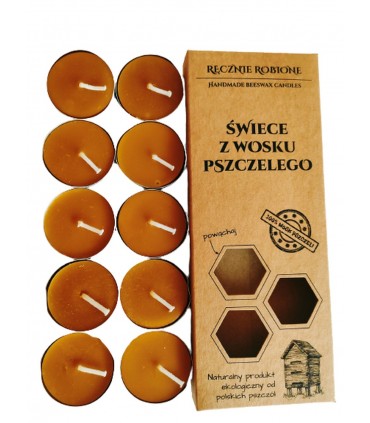 Tealight w aluminiowych osłonkach w pudełku 10 sztuk - Świeczka z wosku pszczelego
