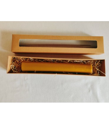 Gromnica 28 cm w szarym pudełku - Świeca z wosku pszczelego