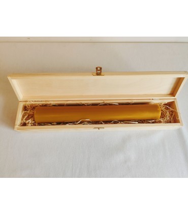 Gromnica 36 cm w drewnianym pudełku - Świeca z wosku pszczelego