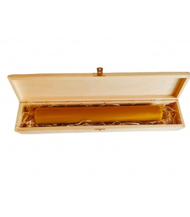 Gromnica 36 cm w drewnianym pudełku - Świeca z wosku pszczelego