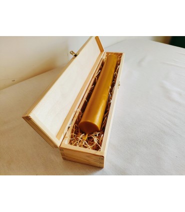 Gromnica 36 cm w drewnianym pudełku - Świeca z wosku pszczelego