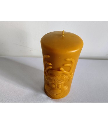 Walec z reniferem 12 cm - świeca z wosku pszczelego