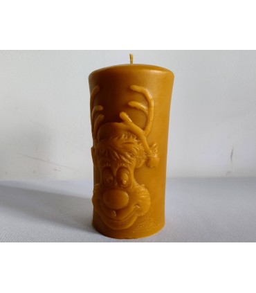 Walec z reniferem 12 cm - świeca z wosku pszczelego