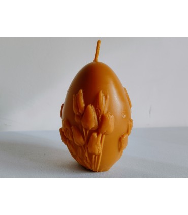 Pisanka 10 cm z tulipanami - Świeczka z wosku pszczelego