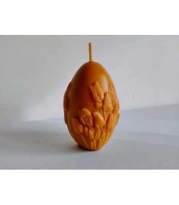 Pisanka 10 cm z tulipanami - Świeczka z wosku pszczelego