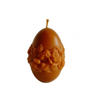 Pisanka 10 cm z wiankiem róż - Świeczka z wosku pszczelego