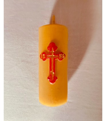 Świeca z wosku pszczelego z motywem prawosławnego krzyża