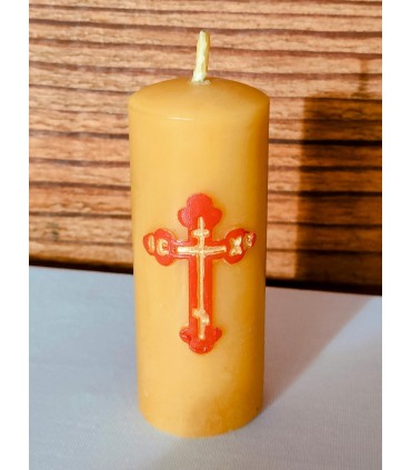 Świeca z wosku pszczelego z motywem prawosławnego krzyża