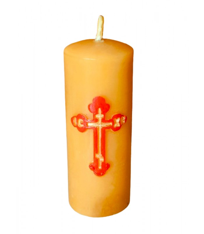 Świeca z wosku pszczelego z motywem prawosławnego krzyża