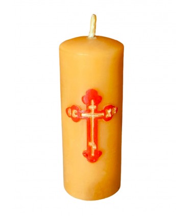 Świeca z wosku pszczelego z motywem prawosławnego krzyża