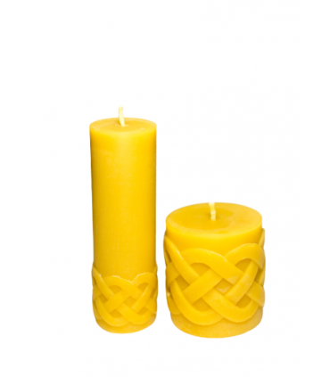 Walec z wzorem plecionki zestaw - świeca z wosku pszczelego