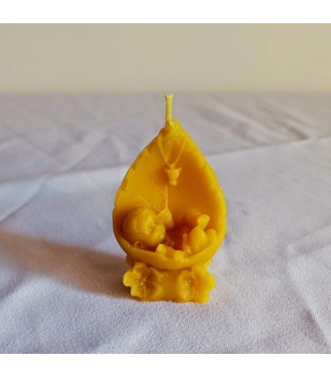 Dziecko w liściu 6 cm  - Świeczka z wosku pszczelego