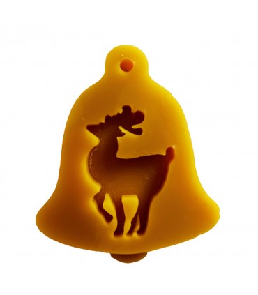 Dzwoneczek z reniferem - Zawieszka na choinkę z wosku pszczelego