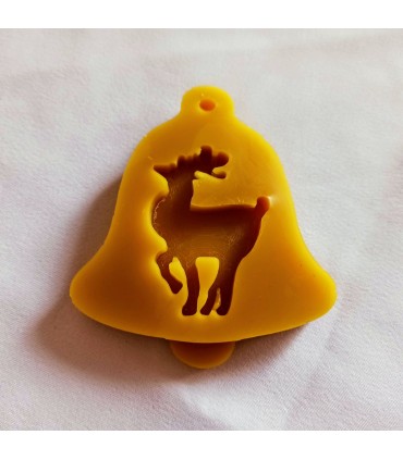 Dzwoneczek z reniferem - Zawieszka na choinkę z wosku pszczelego