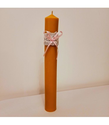 Gromnica z koronkową ozdobą 36 cm - Świeca z wosku pszczelego