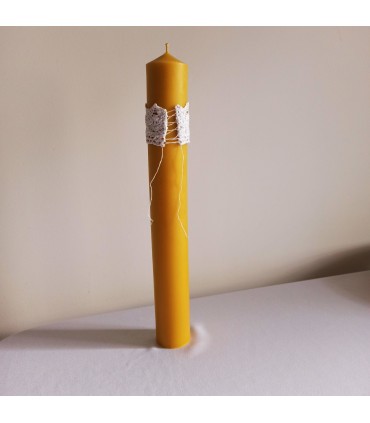 Gromnica z koronkową ozdobą 36 cm - Świeca z wosku pszczelego