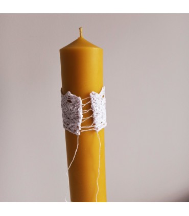 Gromnica z koronkową ozdobą 36 cm - Świeca z wosku pszczelego