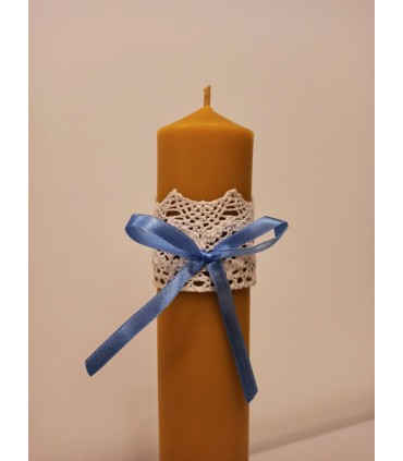 Gromnica z koronkową ozdobą 36 cm - Świeca z wosku pszczelego