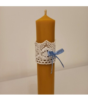 Gromnica z koronkową ozdobą 28 cm - Świeca z wosku pszczelego