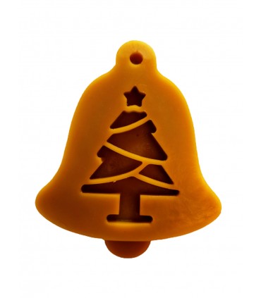 Dzwoneczek z choinką - Zawieszka na choinkę z wosku pszczelego